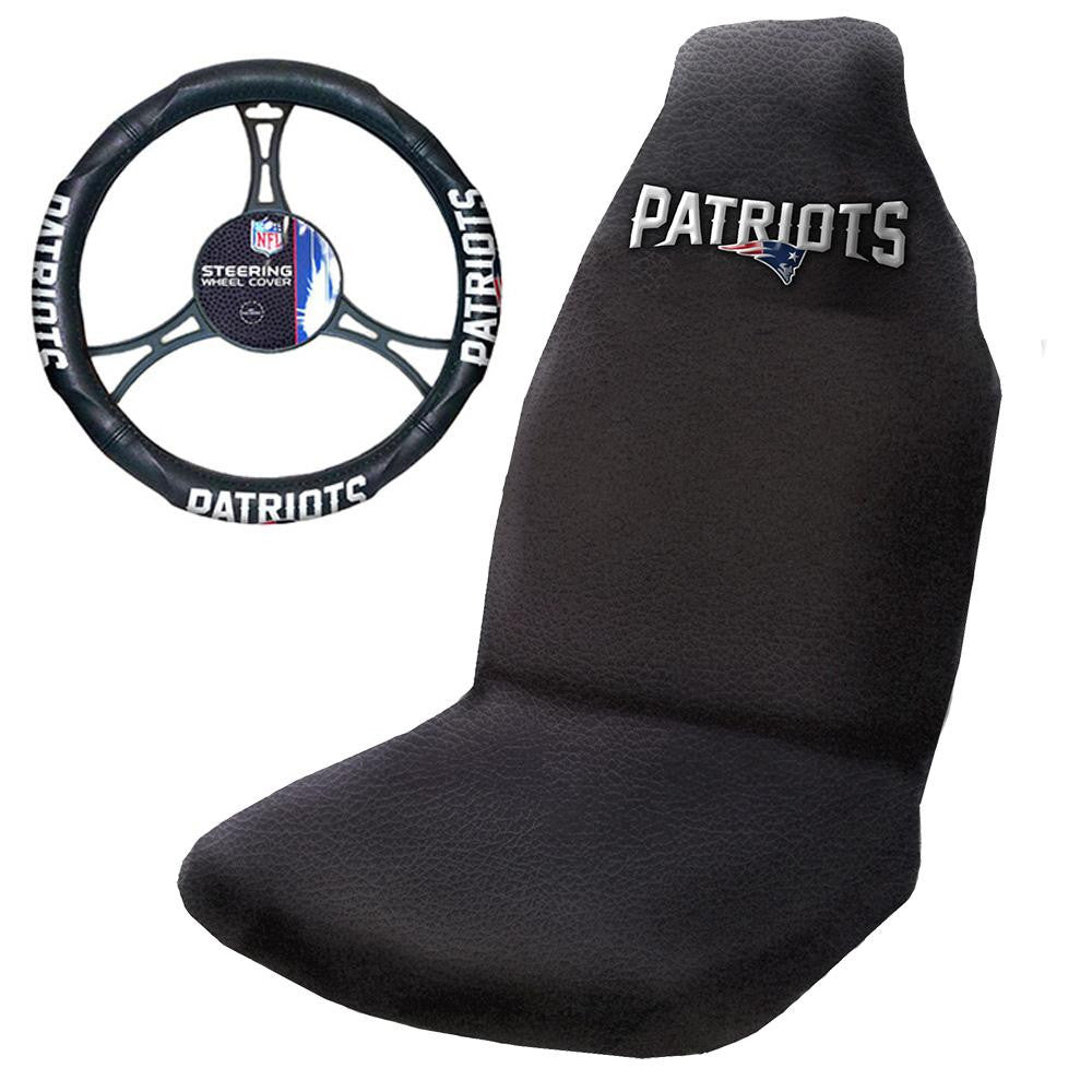 New England Patriots NFL Car Seat Cover and Steering Wheel Cover Set