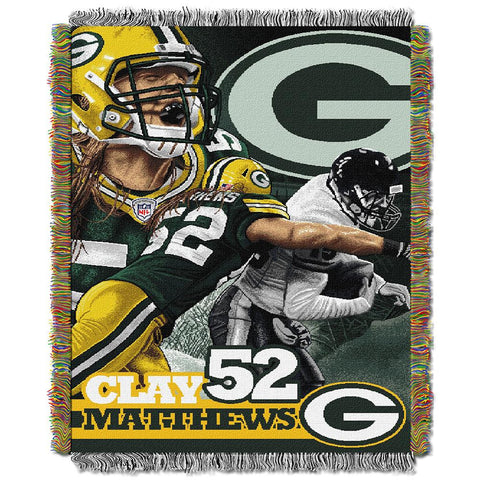 Clay Matthews Green Bay Packers NFL Woven Tapestry Throw Blanket (48x60)