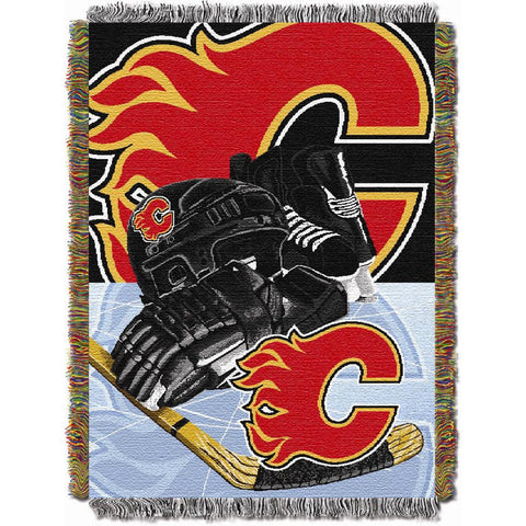 Calgary Flames NHL Woven Tapestry Throw Blanket (Home Ice Advantage) (48x60)