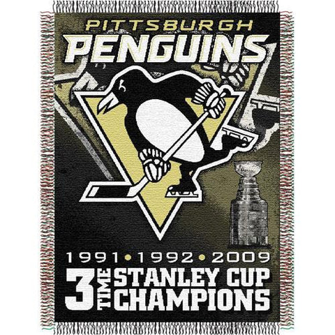 Pittsburgh Penguins NHL 3X Champs Commemorative Woven Tapestry Throw (48x60)