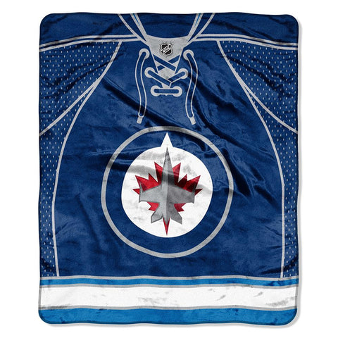 Winnipeg Jets NHL Royal Plush Raschel Blanket (Jersey Series) (50in x 60in)