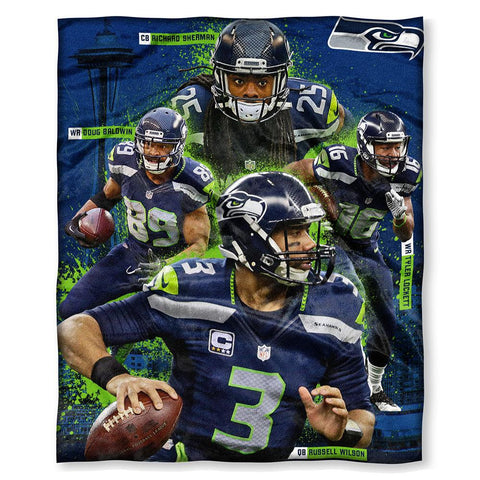 Seattle Seahawks Nfl Sherman, Baldwin, Lockett, And Wilson Silk Touch Throw (50in X 60in)