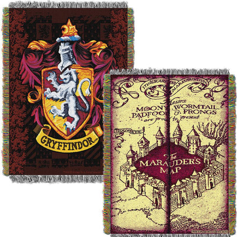 Harry Potter Marauders Map With Gryffindor Shield Woven Tapestry Throw (48inx60in)