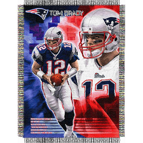 Tom Brady #12 New England Patriots NFL Woven Tapestry Throw Blanket (48x60)