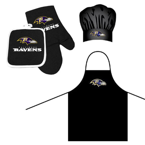 "Baltimore Ravens NFL Barbeque Apron, Chef's Hat and Pot Holder Deluxe Set"