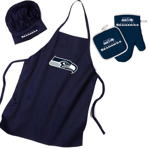 "Seattle Seahawks NFL Barbeque Apron, Chef's Hat and Pot Holder Deluxe Set"
