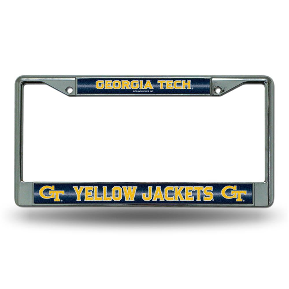 Georgia Tech Yellowjackets Ncaa Bling Glitter Chrome License Plate Frame