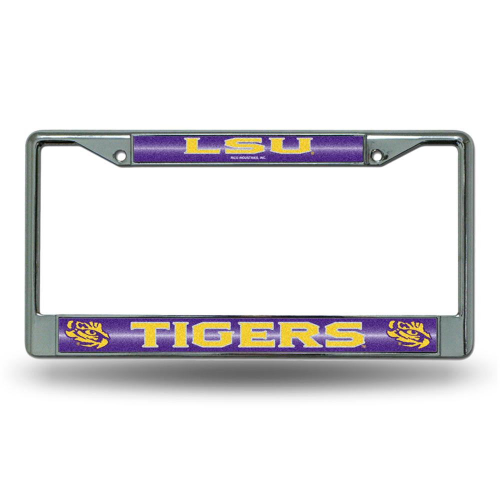 Lsu Tigers Ncaa Bling Glitter Chrome License Plate Frame