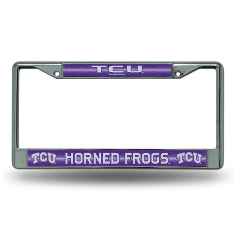 Texas Christian Horned Frogs Ncaa Bling Glitter Chrome License Plate Frame