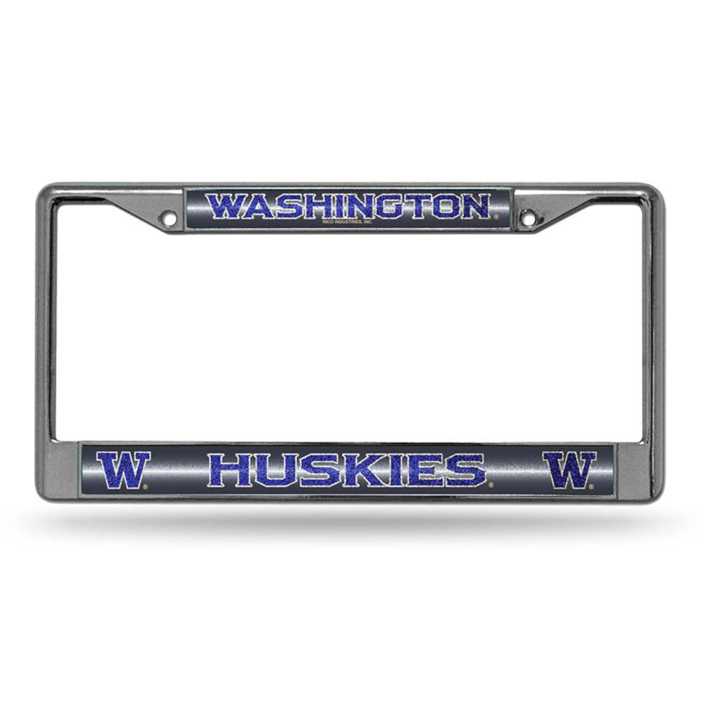 Washington Huskies Ncaa Bling Glitter Chrome License Plate Frame