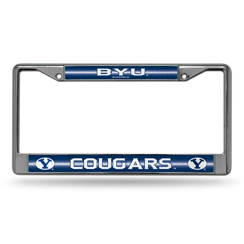 Brigham Young Cougars Ncaa Bling Glitter Chrome License Plate Frame