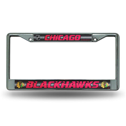 Chicago Blackhawks NHL Bling Glitter Chrome License Plate Frame