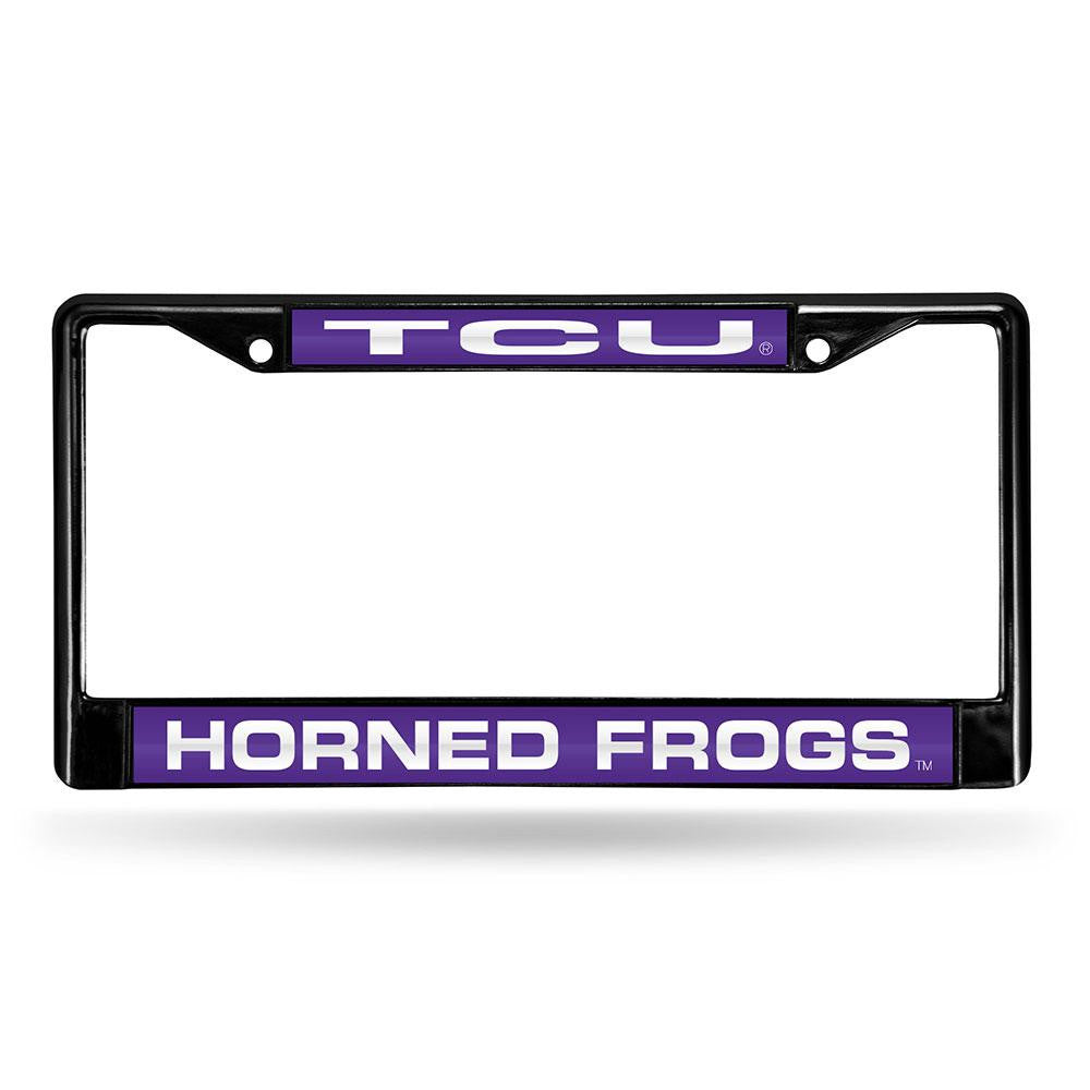 Texas Christian Horned Frogs Ncaa Black Chrome Laser Cut License Plate Frame