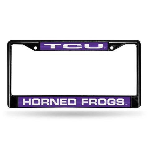 Texas Christian Horned Frogs Ncaa Black Chrome Laser Cut License Plate Frame