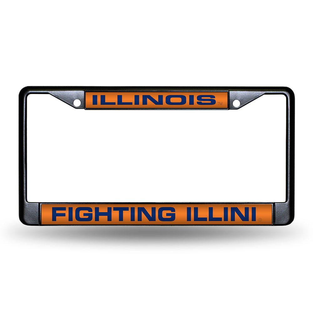 Illinois Fighting Illini Ncaa Black Chrome Laser Cut License Plate Frame