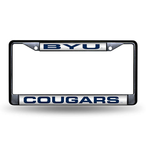 Brigham Young Cougars Ncaa Black Chrome Laser Cut License Plate Frame