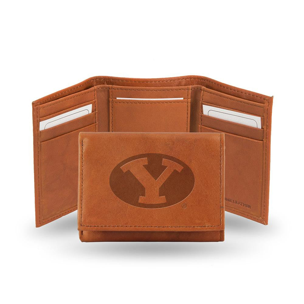 Brigham Young Cougars  Tri-fold Wallet (pecan Cowhide)