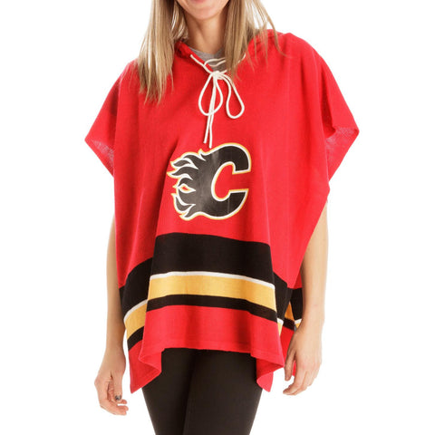Calgary Flames NHL Stylish Knitted Cowl Hood Poncho (One Size Fits Most)