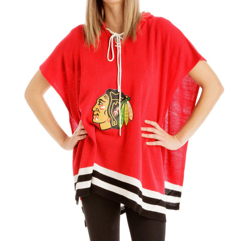 Chicago Blackhawks NHL Stylish Knitted Cowl Hood Poncho (One Size Fits Most)