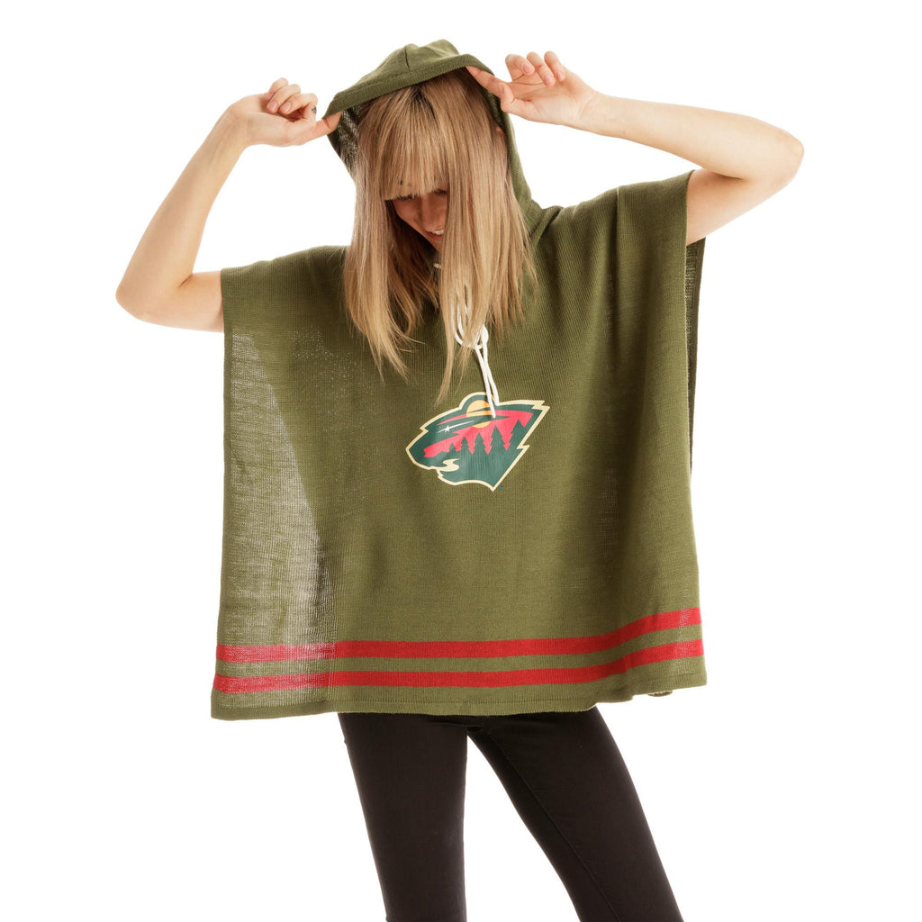 Minnesota Wild NHL Stylish Knitted Cowl Hood Poncho (One Size Fits Most)